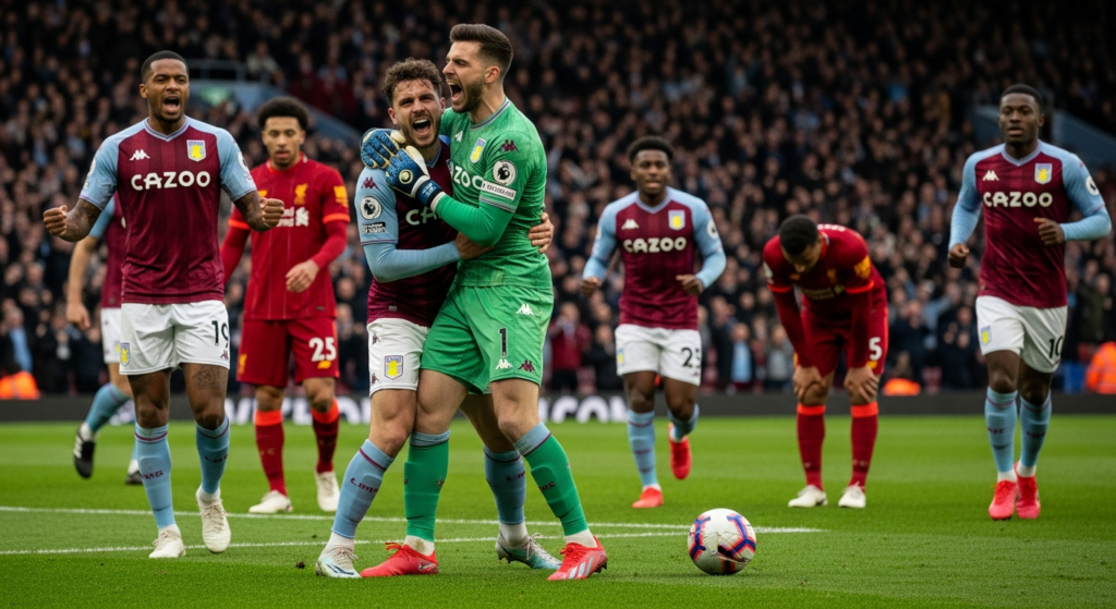 Lo celebra Dibu Martínez: Aston Villa bajó al Liverpool y aseguró su lugar en la próxima Champions League